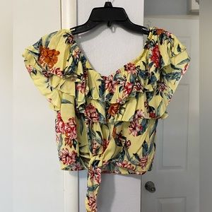 Miss Selfie Yellow Floral Off Shoulder Crop Top Size Large